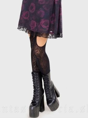 Killstar Black Lace Cutout Thigh-High Stockings